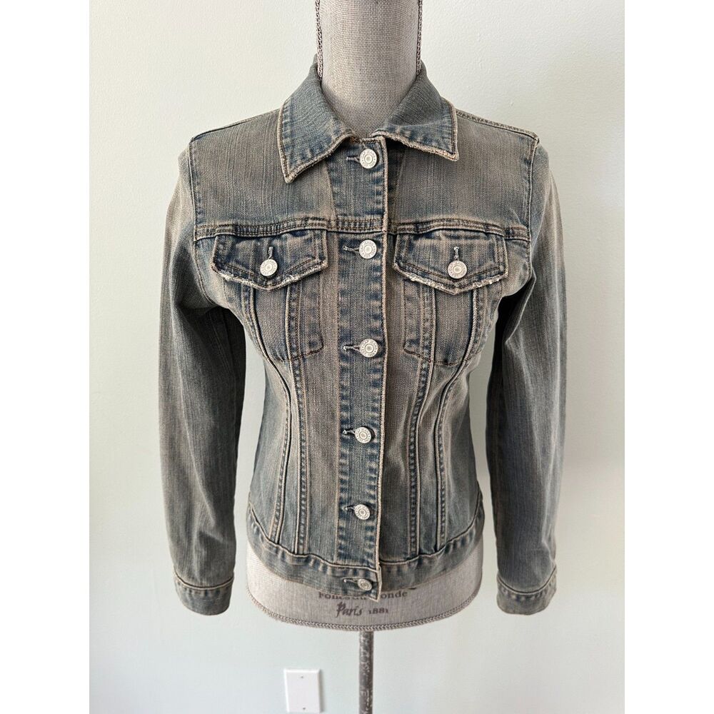 Vintage Gap Denim Jacket Women Small Blue Sand Wash Trucker Y2K Distressed 2002